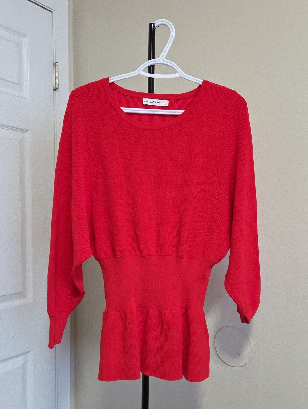 Zara Red Knit Peplum Sweater Dress